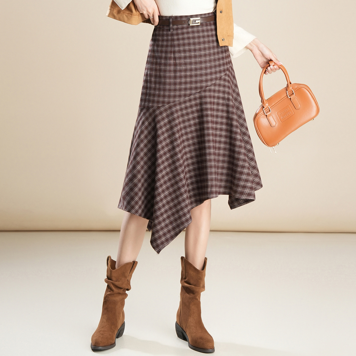 Wool Plaid Irregular Hem High Waisted Skirt - Women's Asymmetric A-Line Mini Skirt for Autumn Winter Casual Wear photo 1