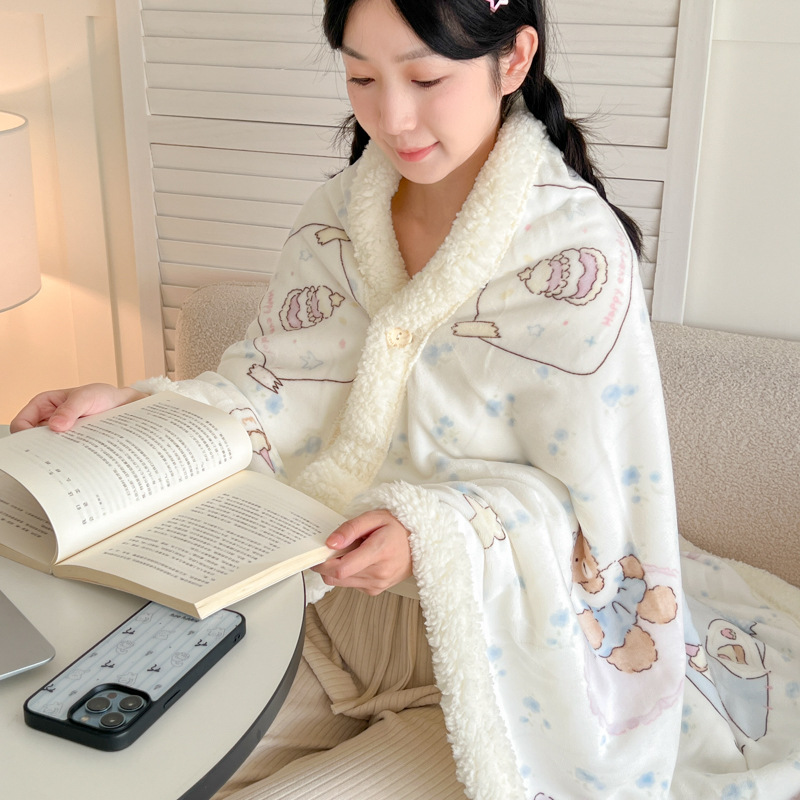 New Korean-style Thickened Milk Velvet Lambswool Shawl Blanket photo 1