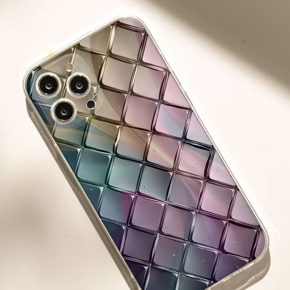 Colorful Grid Shockproof Transparent Phone Case Protection photo 3