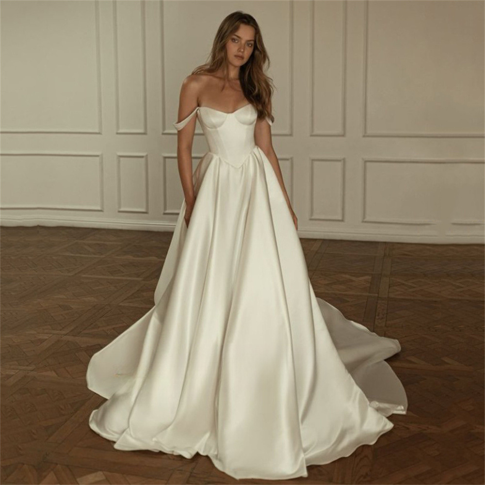 Satin Bridal Gown French-style Off-the-shoulder Strapless Design For Women photo 1