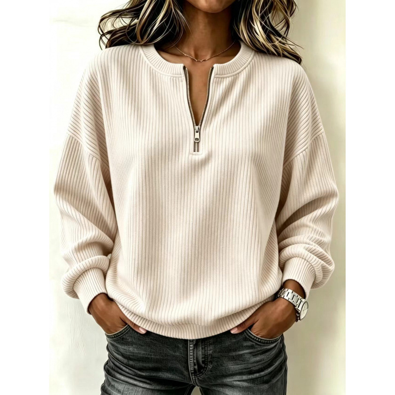 Zip-up Long-sleeve Drop-shoulder Casual Loose-fitting Crew Neck photo 3