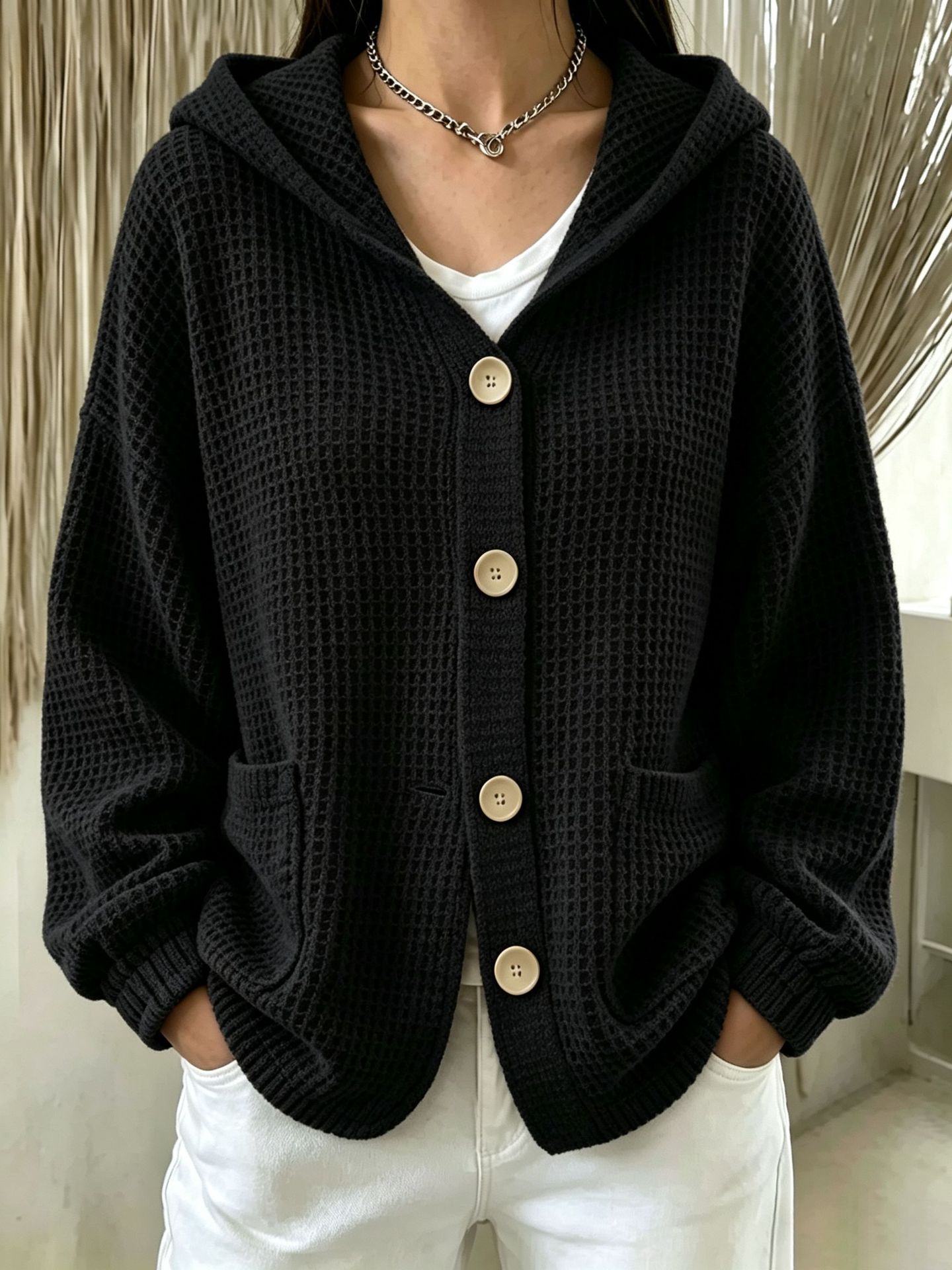 Women's Buttoned Hooded Jacket Top photo 4