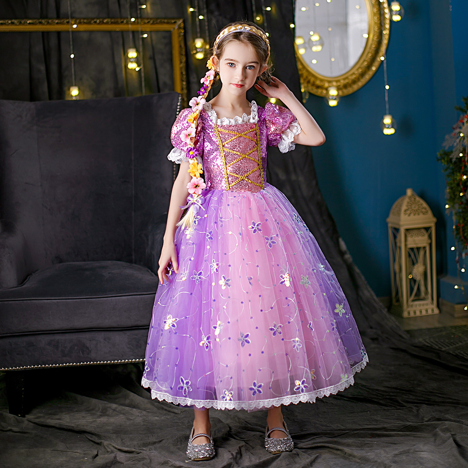 Cross-border Foreign Trade Rapunzel Dress For Children, Halloween Dress, Formal Gown, Girls Purple Tulle Dress photo 1