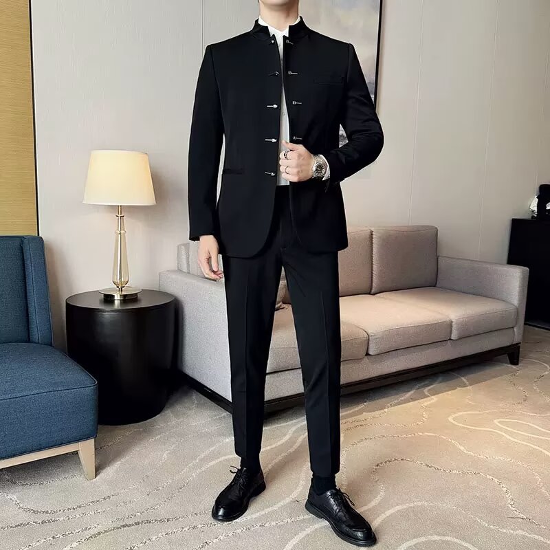 New Chinese-style Mandarin-collar Suit For Men With Metal Buttons photo 2