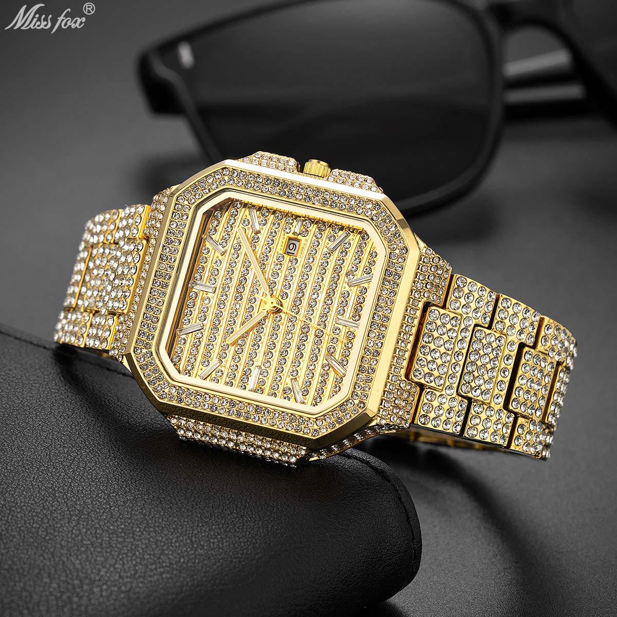 Mens Fashionable Square Diamond-Encrusted Quartz Watch photo 1
