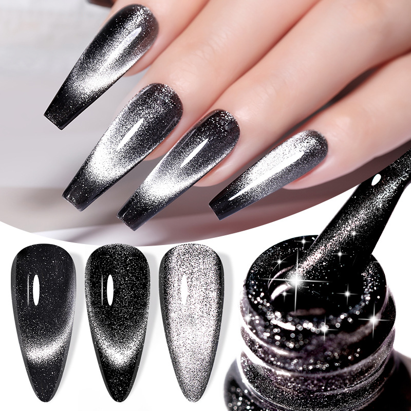 Ultra-Black Crystal Cat Eye High-Quality Black And Gray Pearlescent Crystal Nail Gel photo 6