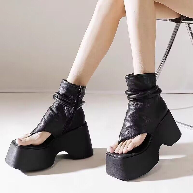 Women's Vintage-style Solid-color Thick-soled Flip-flop Heels photo 5