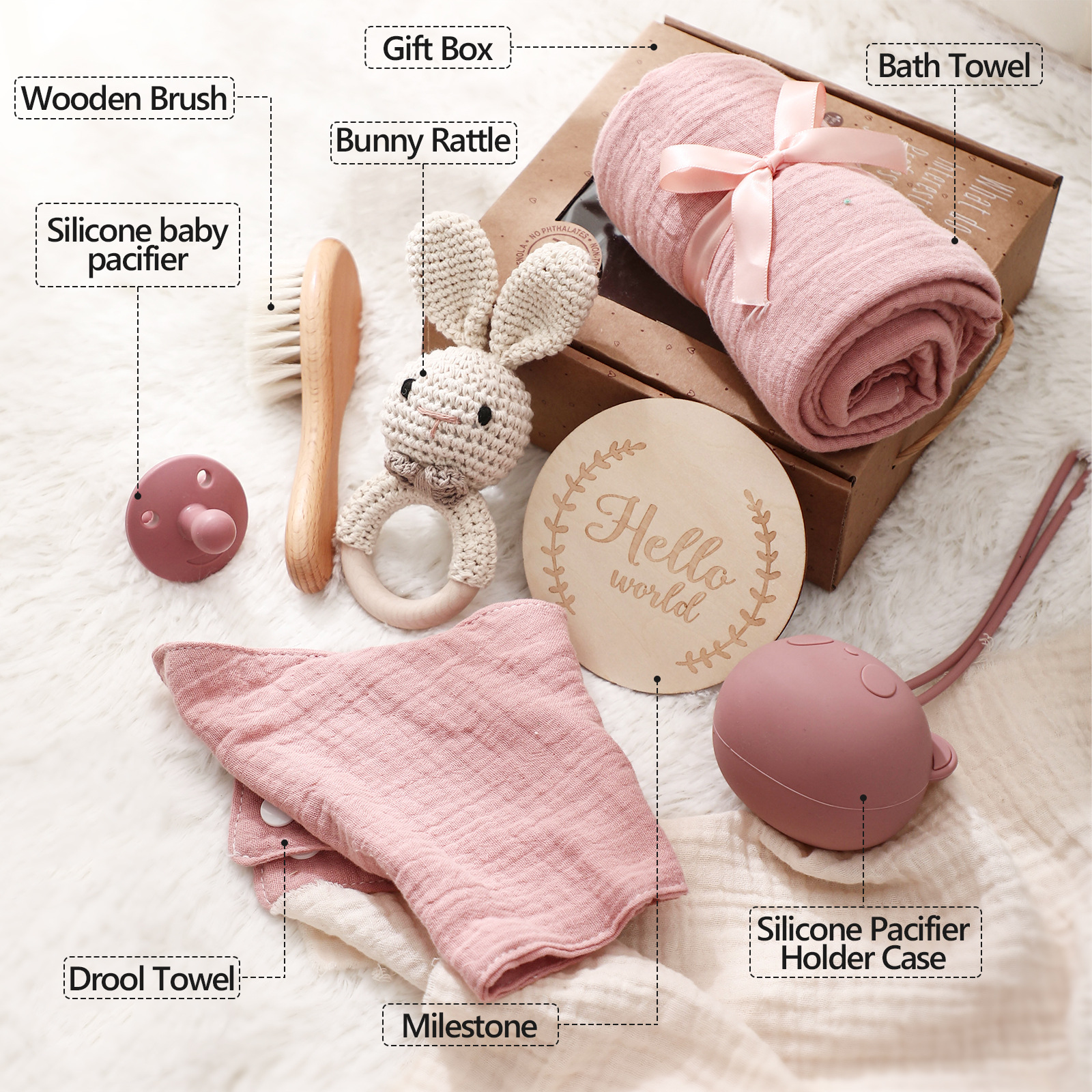 Handheld Gift Towel Wool Brush Baby Drool Towel Pacifier Set photo 2