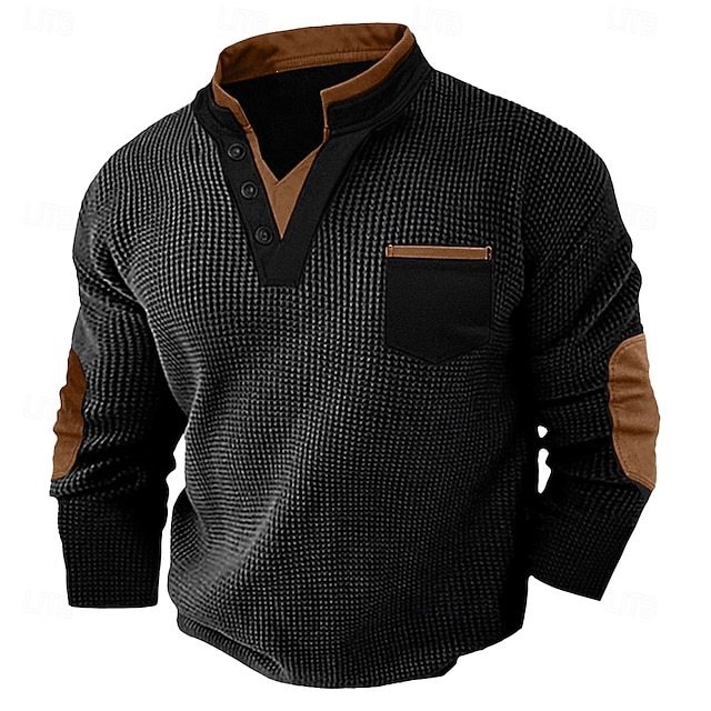 Men's New Casual Texture Waffle Long Sleeve Top photo 7