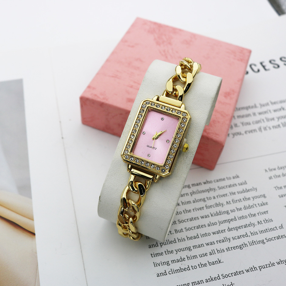Rectangular Rhinestone Bracelet Watch Alloy Steel Band photo 5