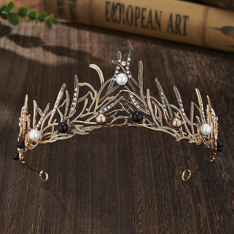 Retro Bridal Crown Alloy Minimalist Baroque Headband With Pearl Accents photo 7