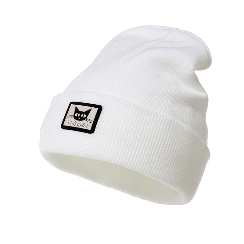 Black Cat Head Decal Skiing Warmth Autumn Winter Knitted Wool Hat photo 2