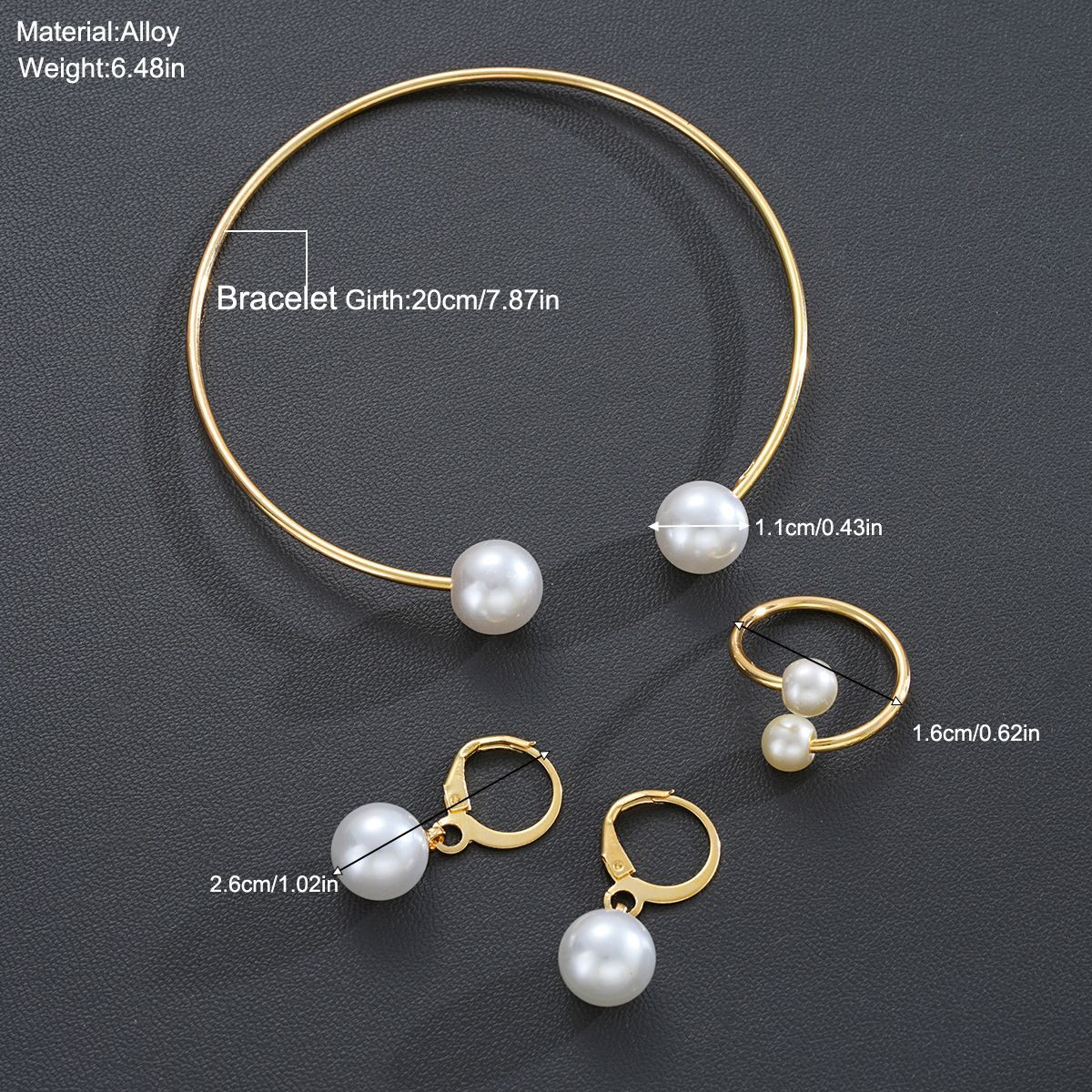 New Pearl Open Earrings Bracelet Ring Jewelry Set photo 3
