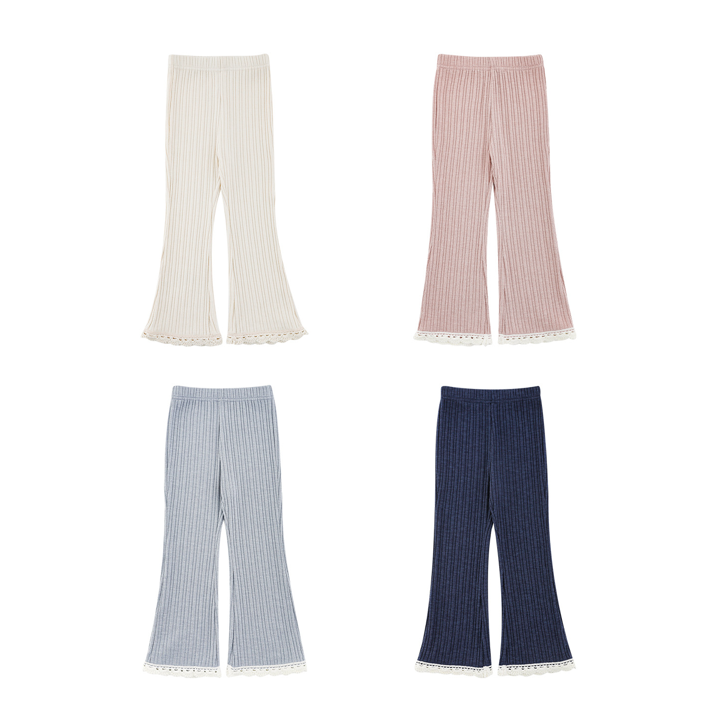 Versatile Girls Ribbed Flared Pants With Lace Trim photo 3