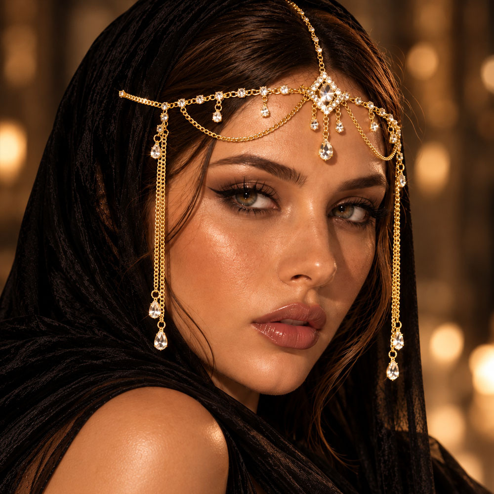 Full-crystal Teardrop Tassel Hair Chain European And American Fashion photo 1