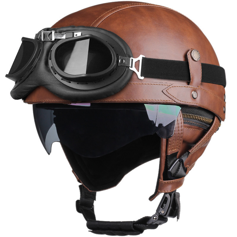 Motorcycle Helmet Half-helmet Retro Ear Protecting Outdoor Riding Bucket Helmet With Visor photo 7
