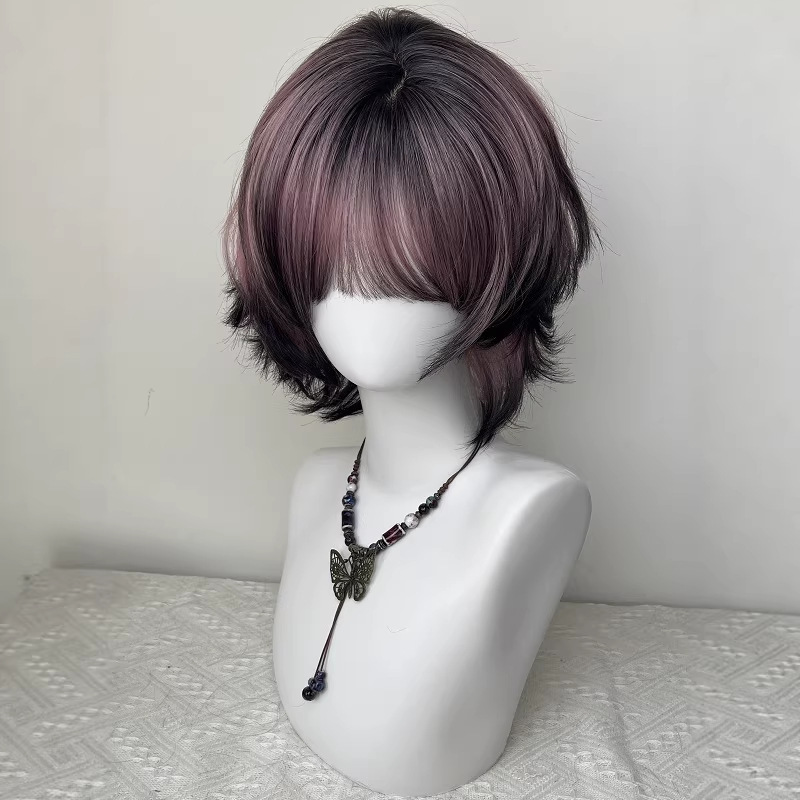 Wig For Women Black And Pink Ombre Siamese Cat Layered Mullet Cosplay Headpiece photo 2