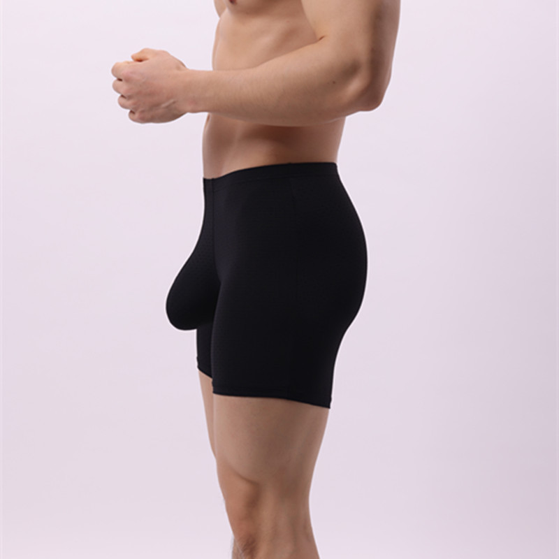 Mens Wide Sexy Sheer Chafe-resistant Solid-color Boxer Briefs photo 3