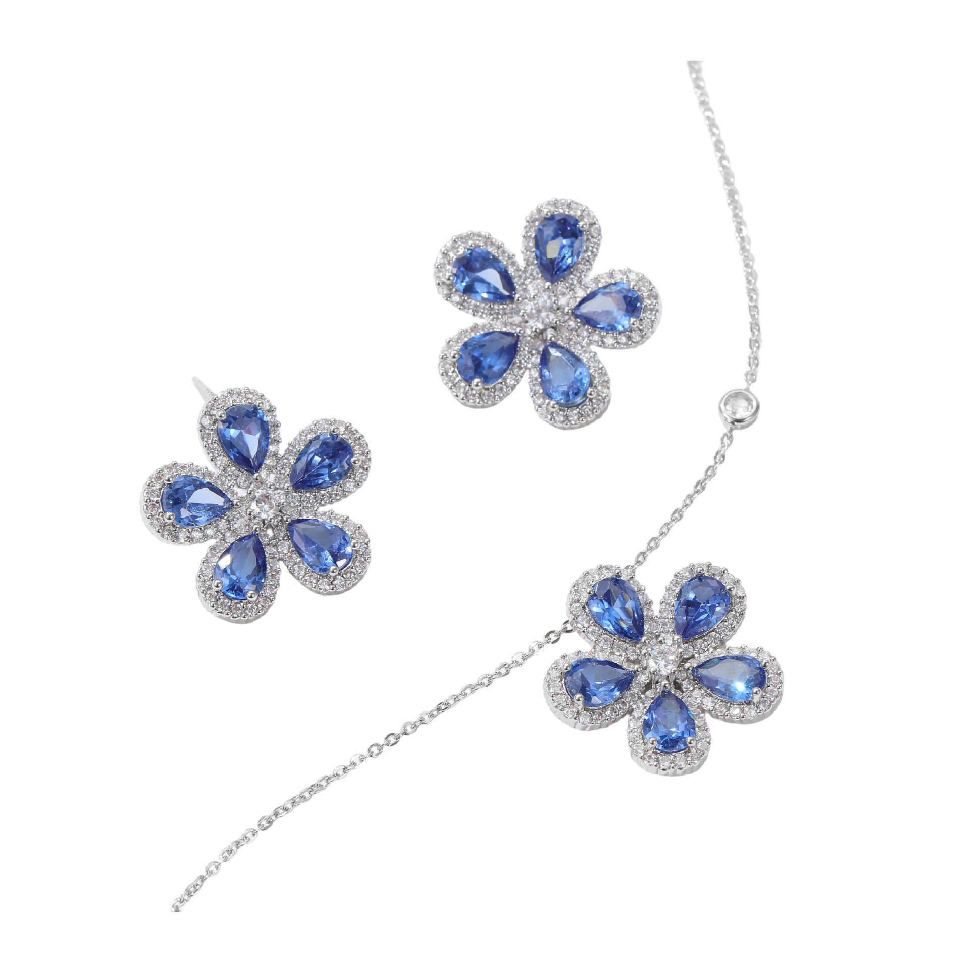 High-grade Jewelry Suit Micro Inlaid Zircon Sunflower Ear Stud Necklace A Set Of Elegant Jewelry photo 2