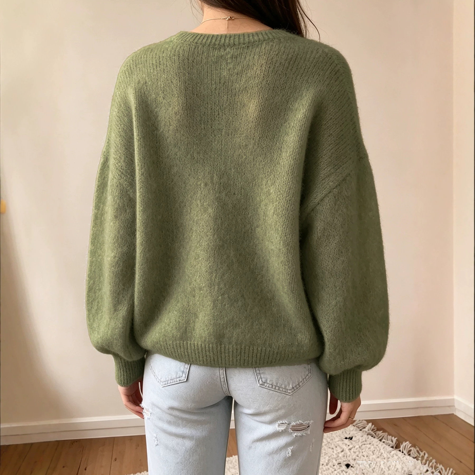 Lantern-sleeve Relaxed Casual-style Knitted Pullover photo 4