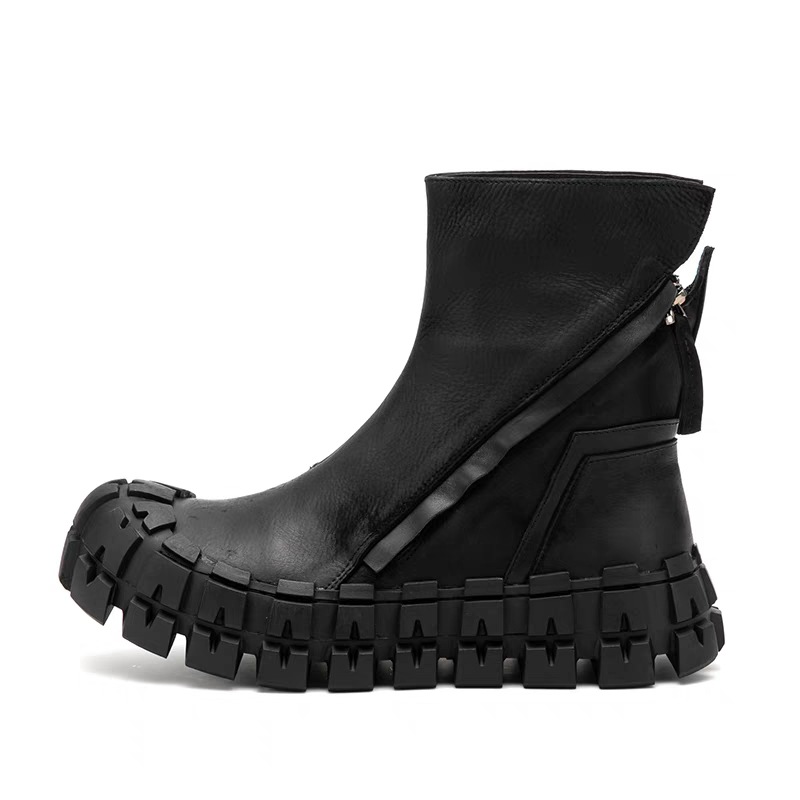 British-style Gear-patterned Thick-soled Mens Leather Boots photo 1