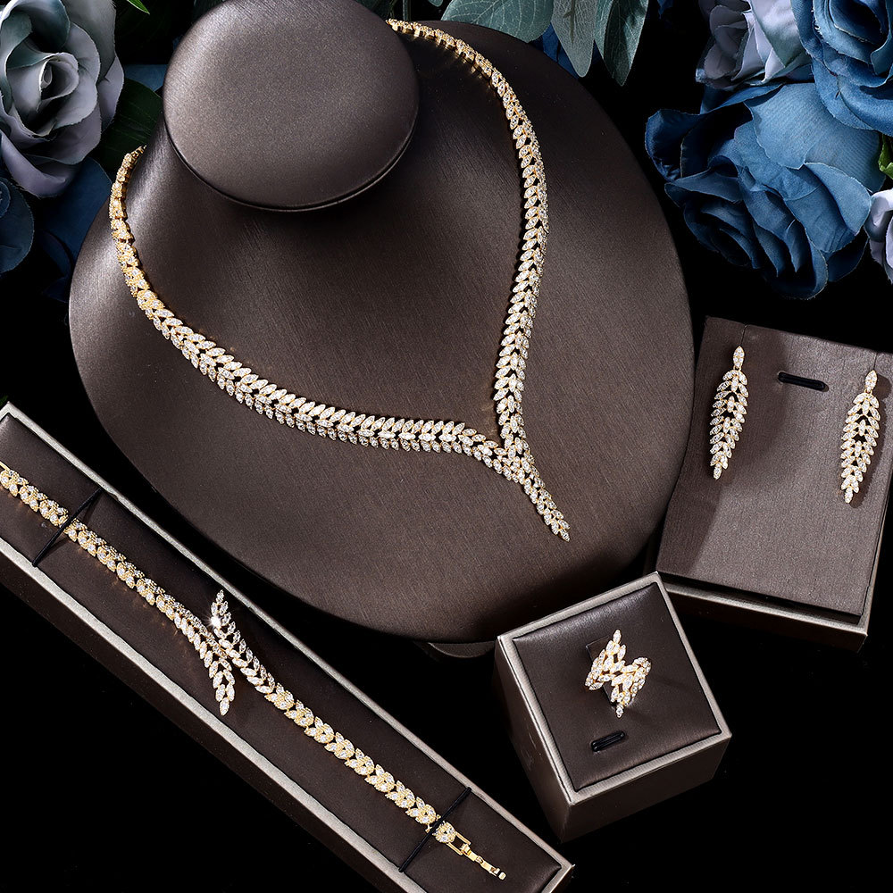 3A Zircon Jewelry Micro Set Full Crystal Necklace And Earrings 4 Piece Set For Weddings And Banquets photo 2
