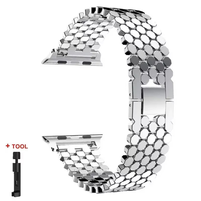 Suitable For Watch Straps Fish-scale Pattern Honeycomb Metal Strap photo 7