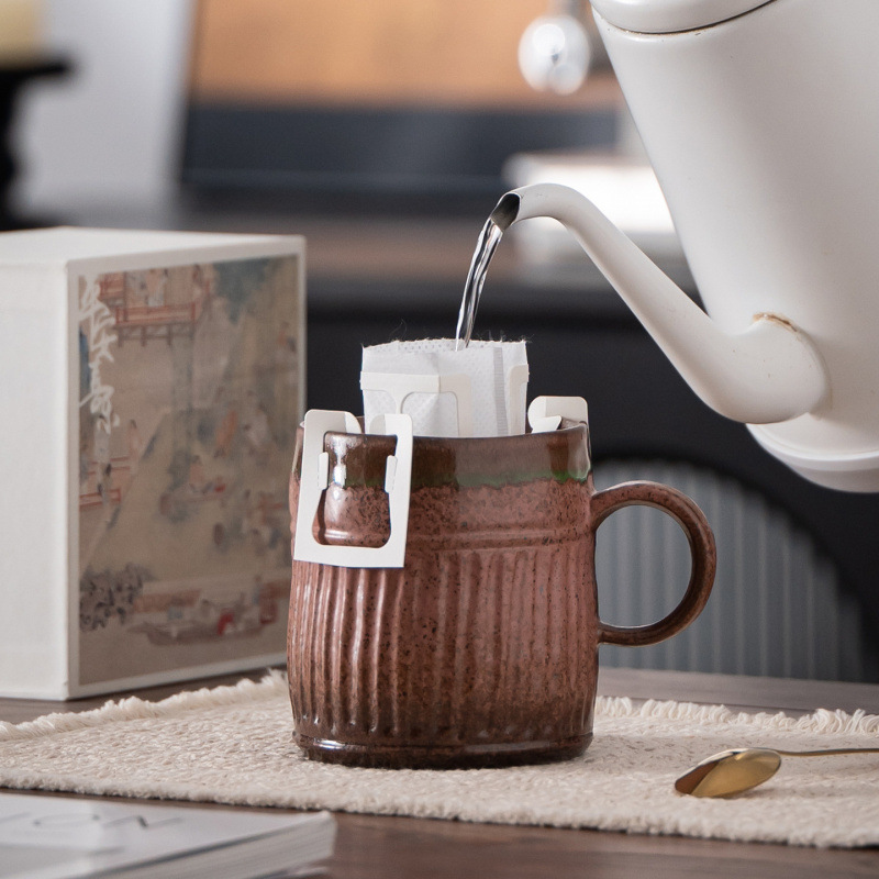 Vertical-Stripe Kiln-Change Coffee Mug Large-Capacity Household Cup photo 8
