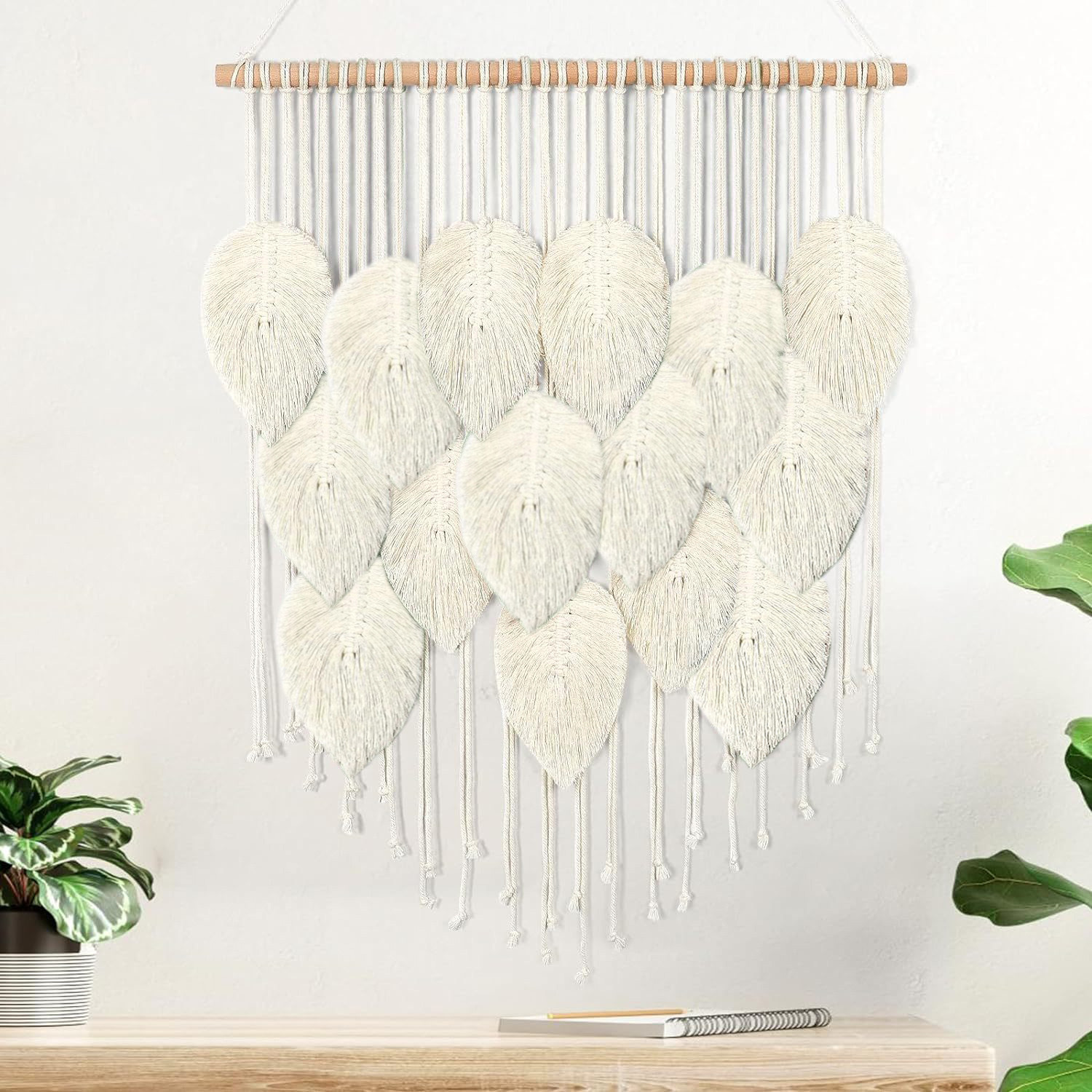 Handwoven Colorful Leaf Tassel Wall Hanging Tapestry - Boho Macrame Decor for Living Room Bedroom Entryway Background Wall photo 6