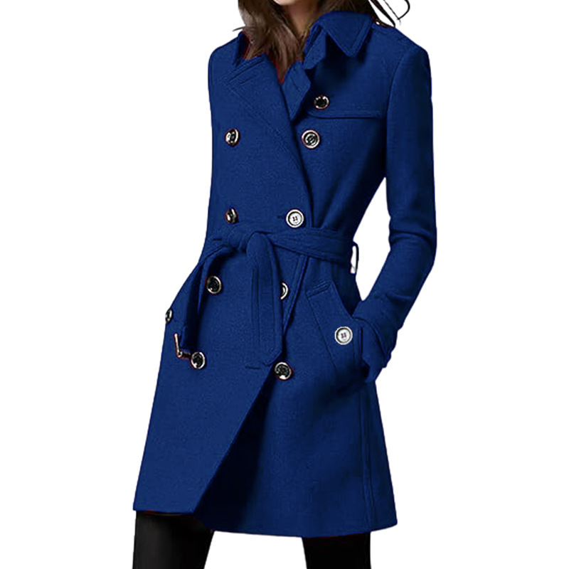 Womens Long Woolen Belted Double-breasted Coat With A Fitted Waist photo 2