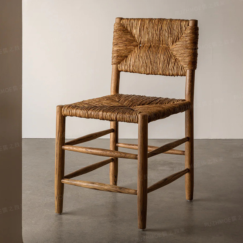 Retro Woven Bar Chair Solid Wood Dining photo 1