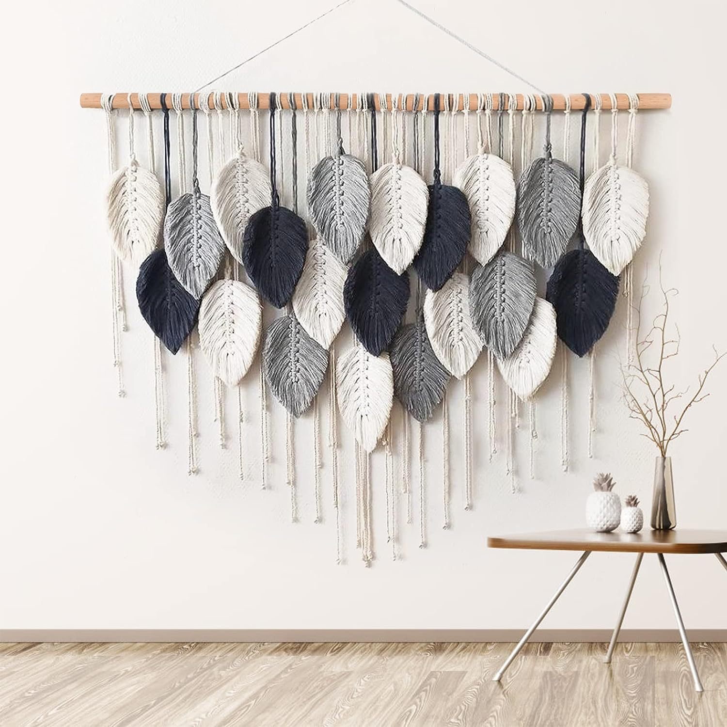 Handwoven Colorful Leaf Tassel Wall Hanging Tapestry - Boho Macrame Decor for Living Room Bedroom Entryway Background Wall photo 7