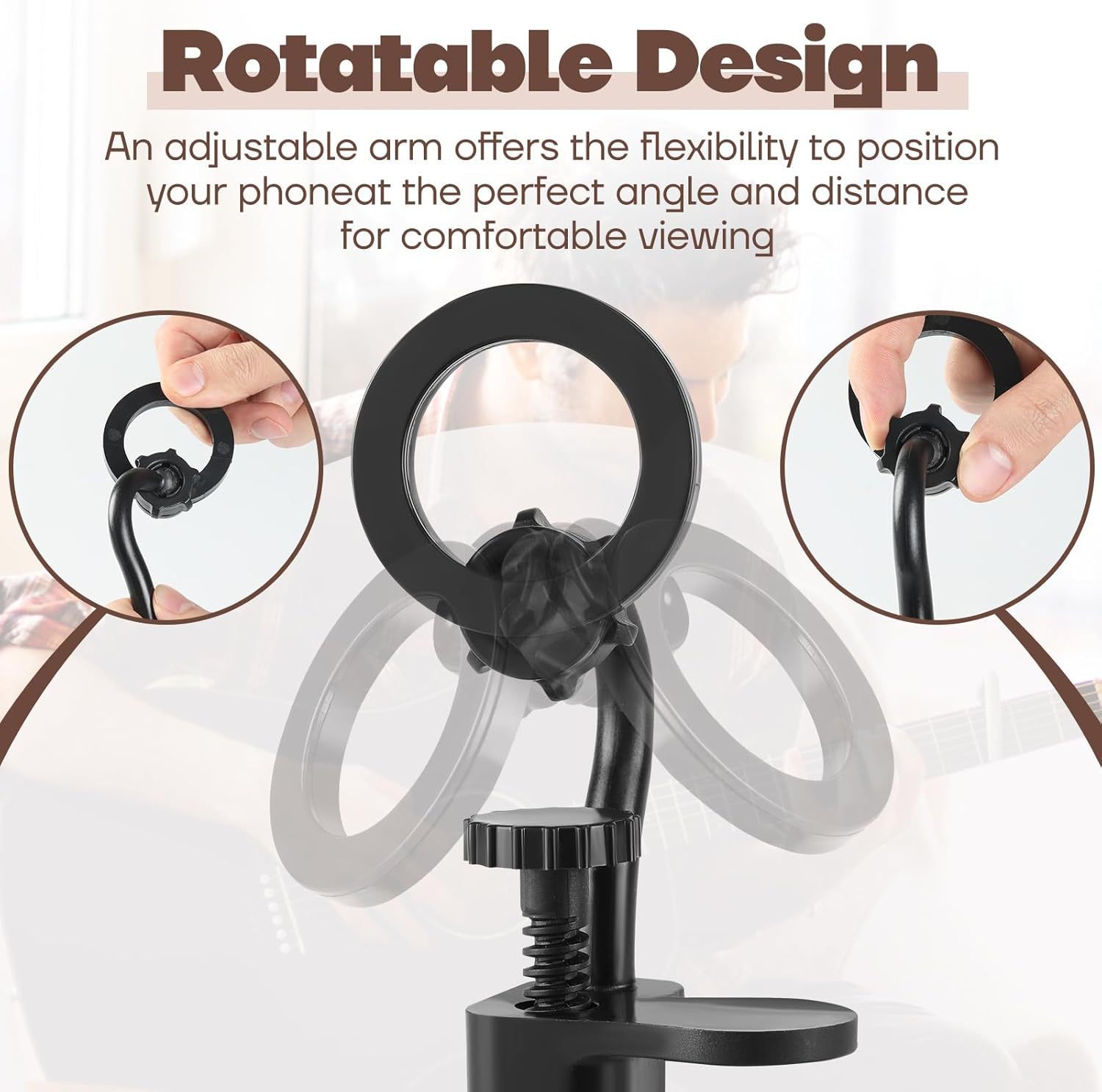 Rotating Phone Live Streaming Stand Guitar Headstock Clamp photo 4