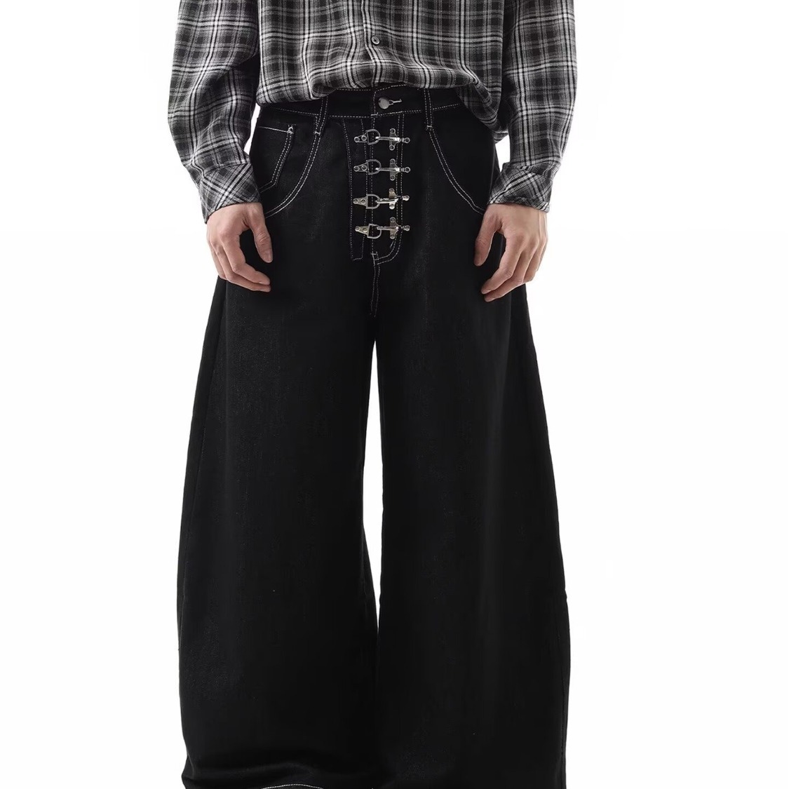 Men's Retro Dark Blue Loose-fit Wide-leg Jeans photo 1