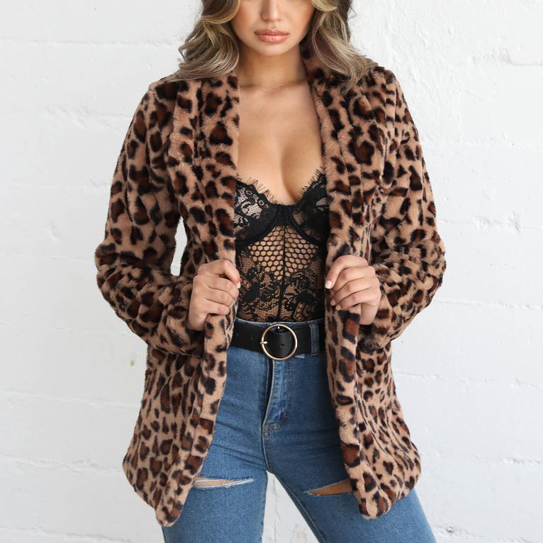 Leopard-Print Faux Fur Coat With A Blazer Collar photo 4