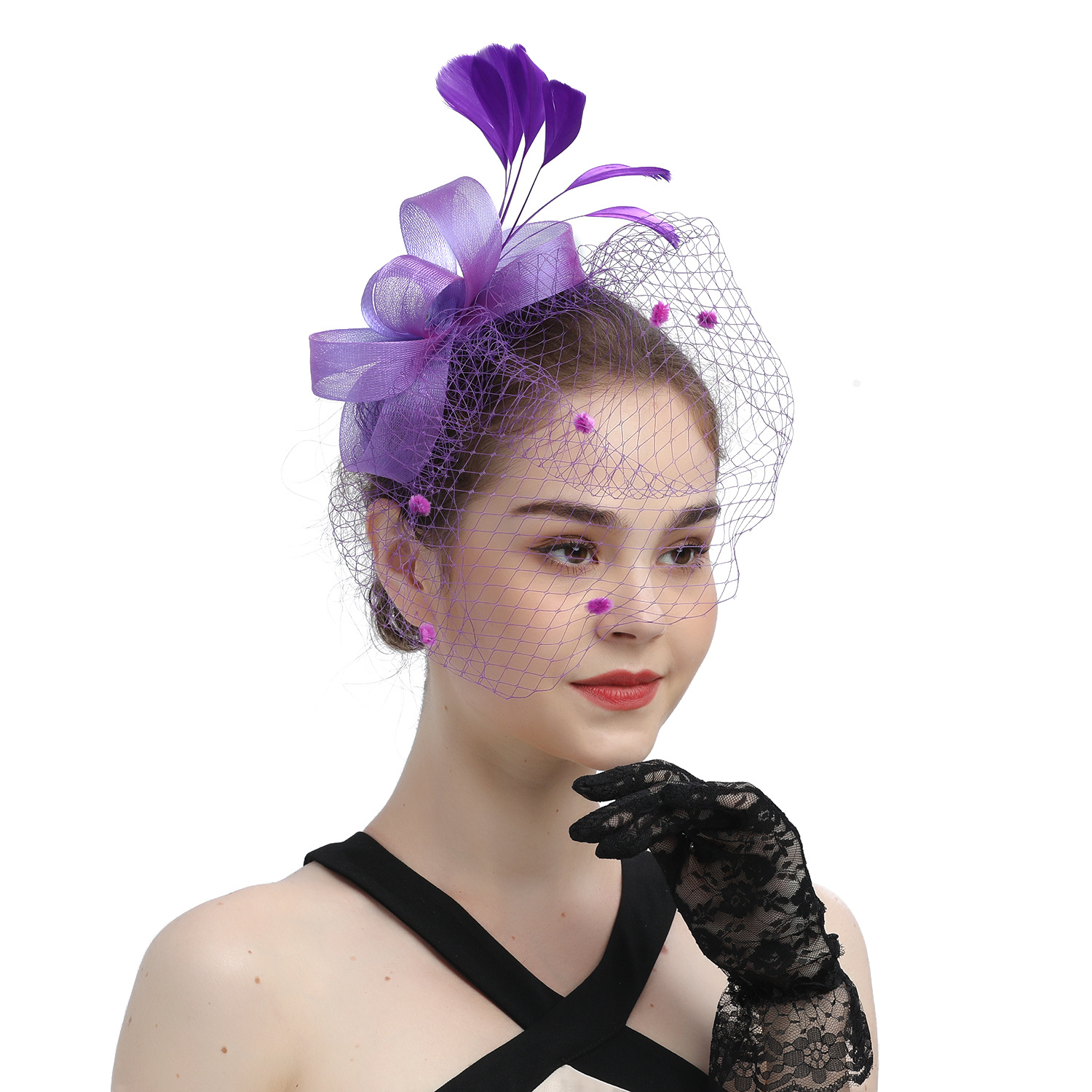 Bride Veil Hair Bow Top Hat Headdress Flower Cover Face Mesh Head photo 3