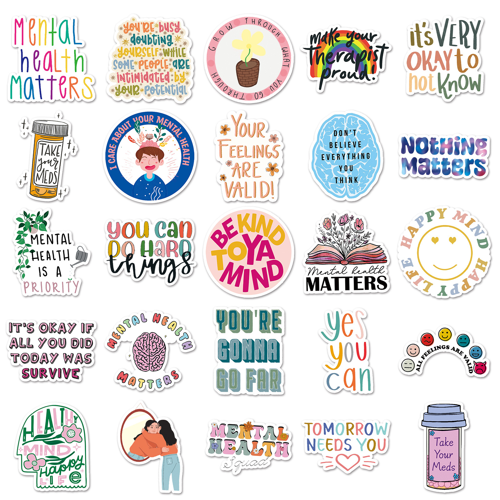 50 Mental Health Graffiti Cross-border Personalized English Slogan Creative Decoration Phone Case Luggage Stickers photo 6