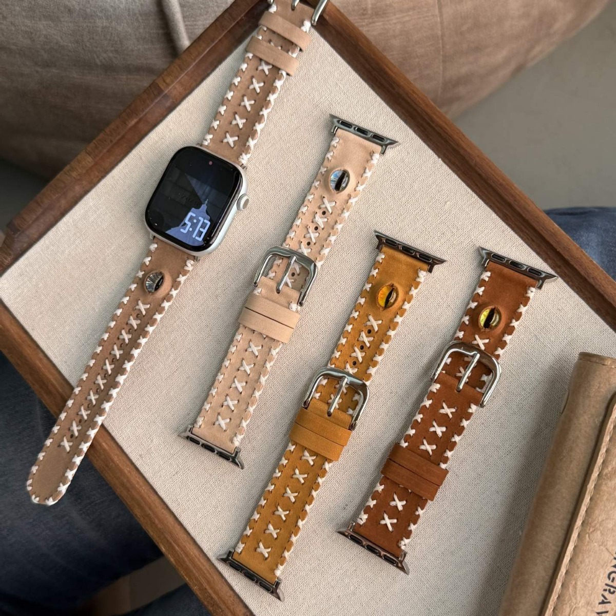 Fashionable Cat-eye Glazed Handmade Stitched Watch Strap photo 1