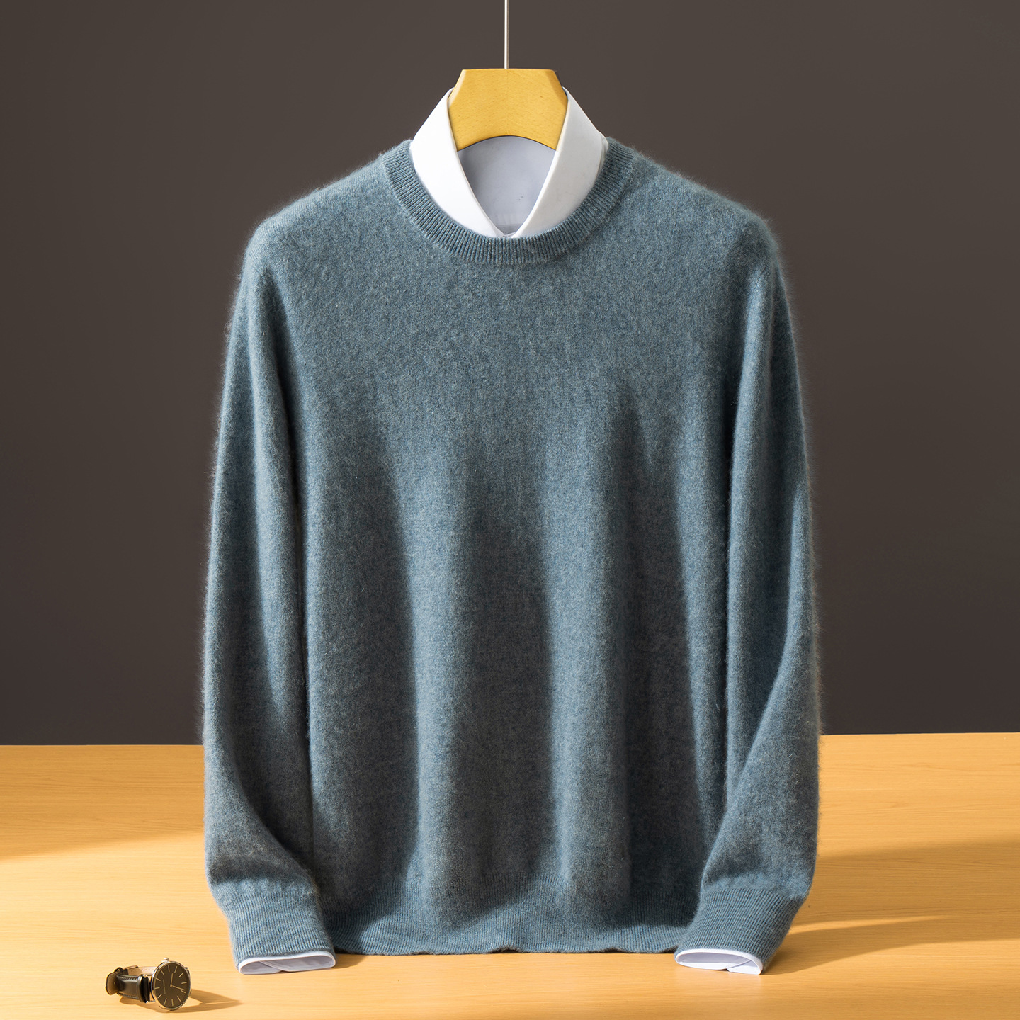 Men's Semi-High-Neck Solid Color Innerwear Cashmere Sweater photo 2