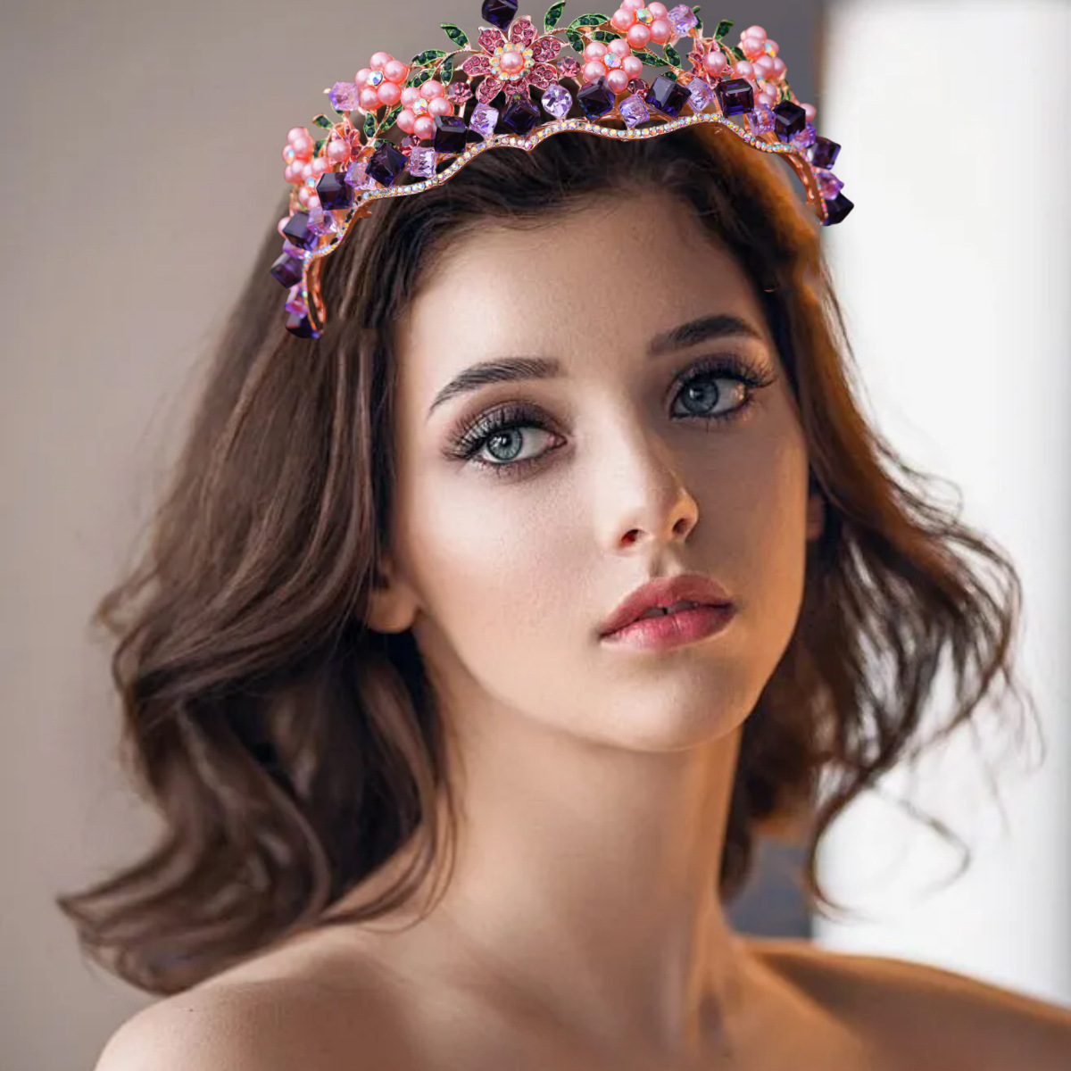 Women's Retro Purple Crystal Princess Crown Headdress photo 1