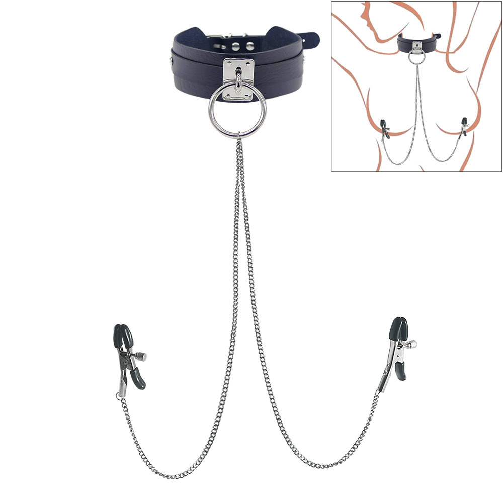 Dark-themed Nipple Clamps And Neck Ring Necklace Set For Couples photo 2