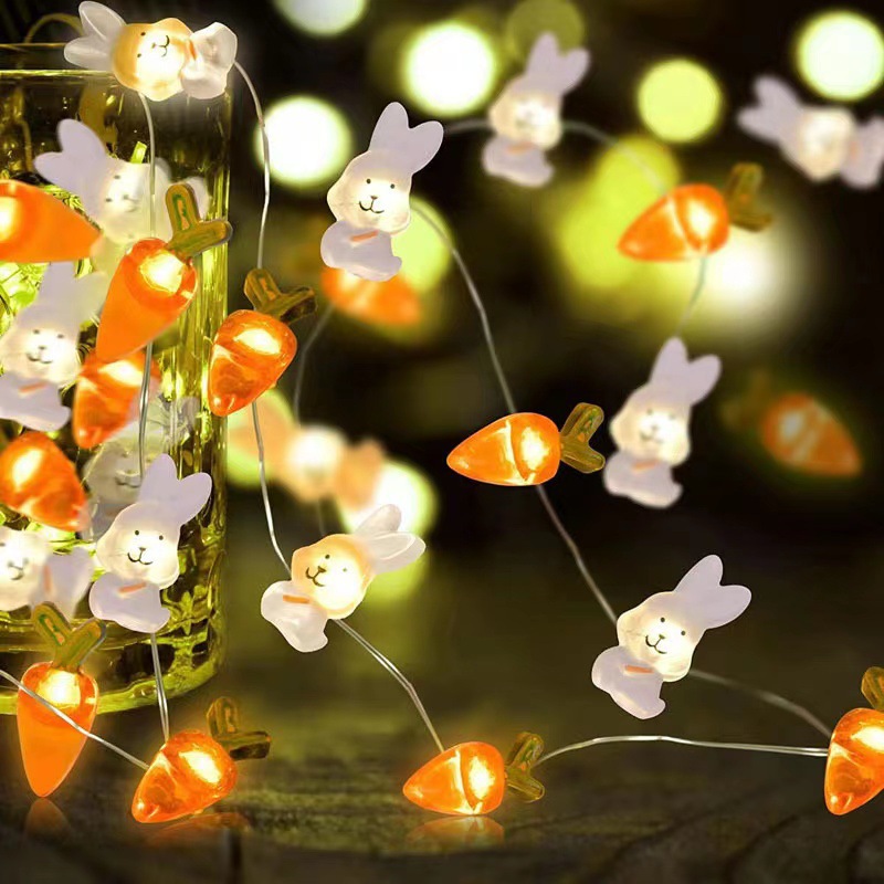 Rabbit Carrot Chick And Easter Egg Battery-Powered Copper Wire Lights For Easter Decorations photo 1