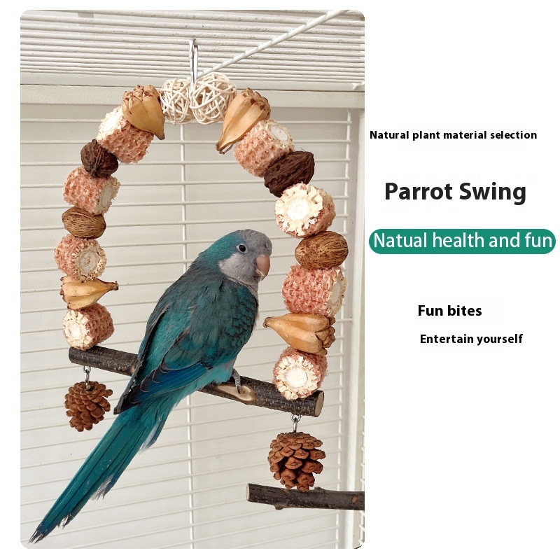 Wooden Parrot Swing Natural Log Bird Stand Pole Perched Wooden Mountain Parrot Toys photo 5