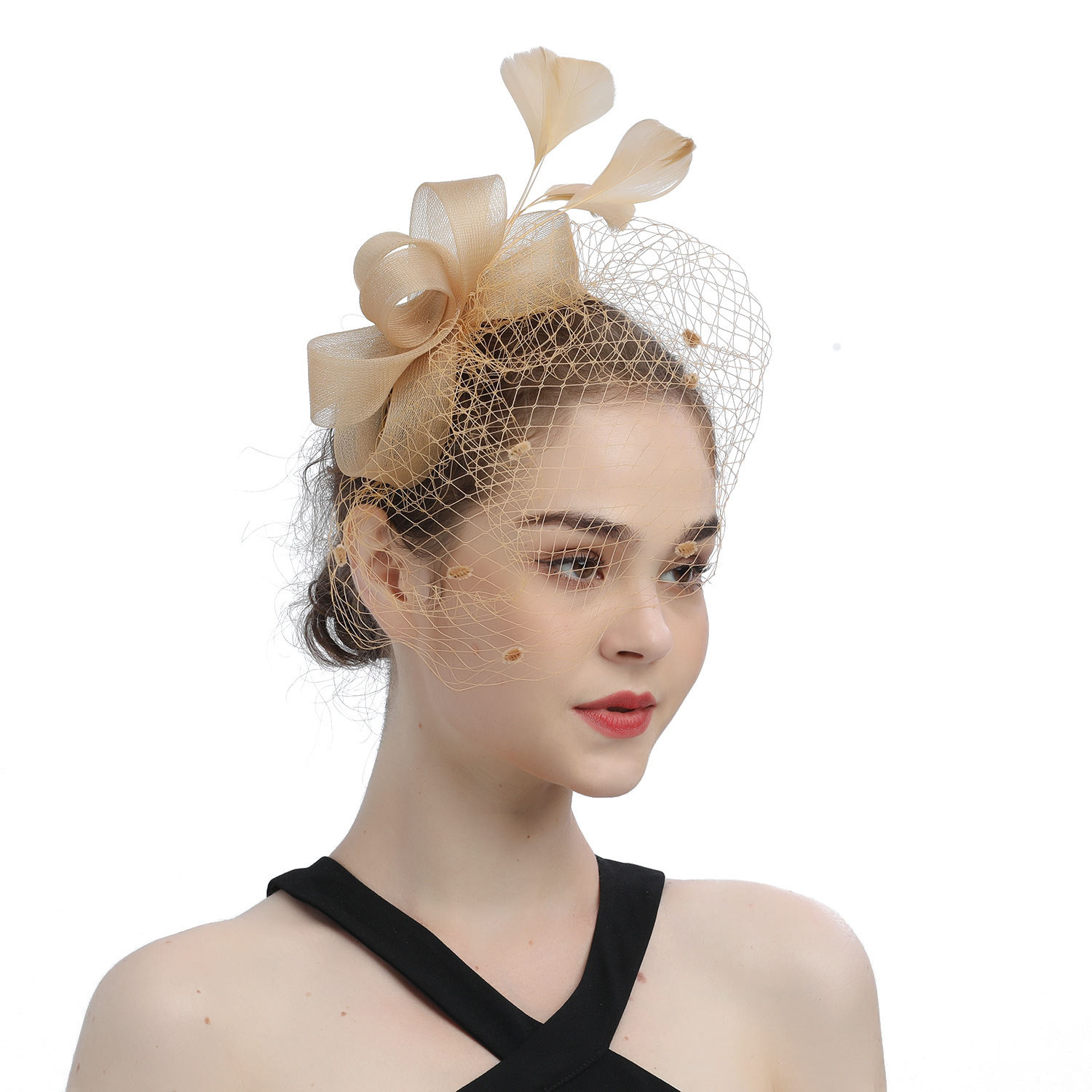Bride Veil Hair Bow Top Hat Headdress Flower Cover Face Mesh Head photo 5