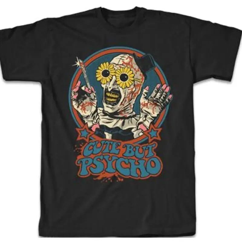 Mens Crew-Neck Short-Sleeve With An American Horror Clown Slogan Print photo 1