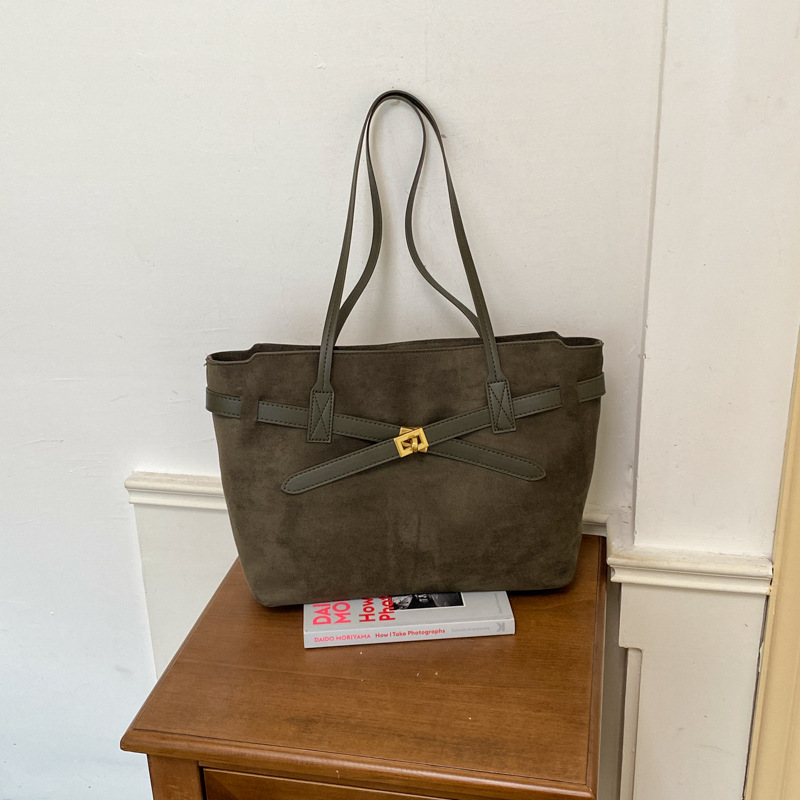 Vintage Suede Patchwork Large Shoulder Tote Bag photo 5