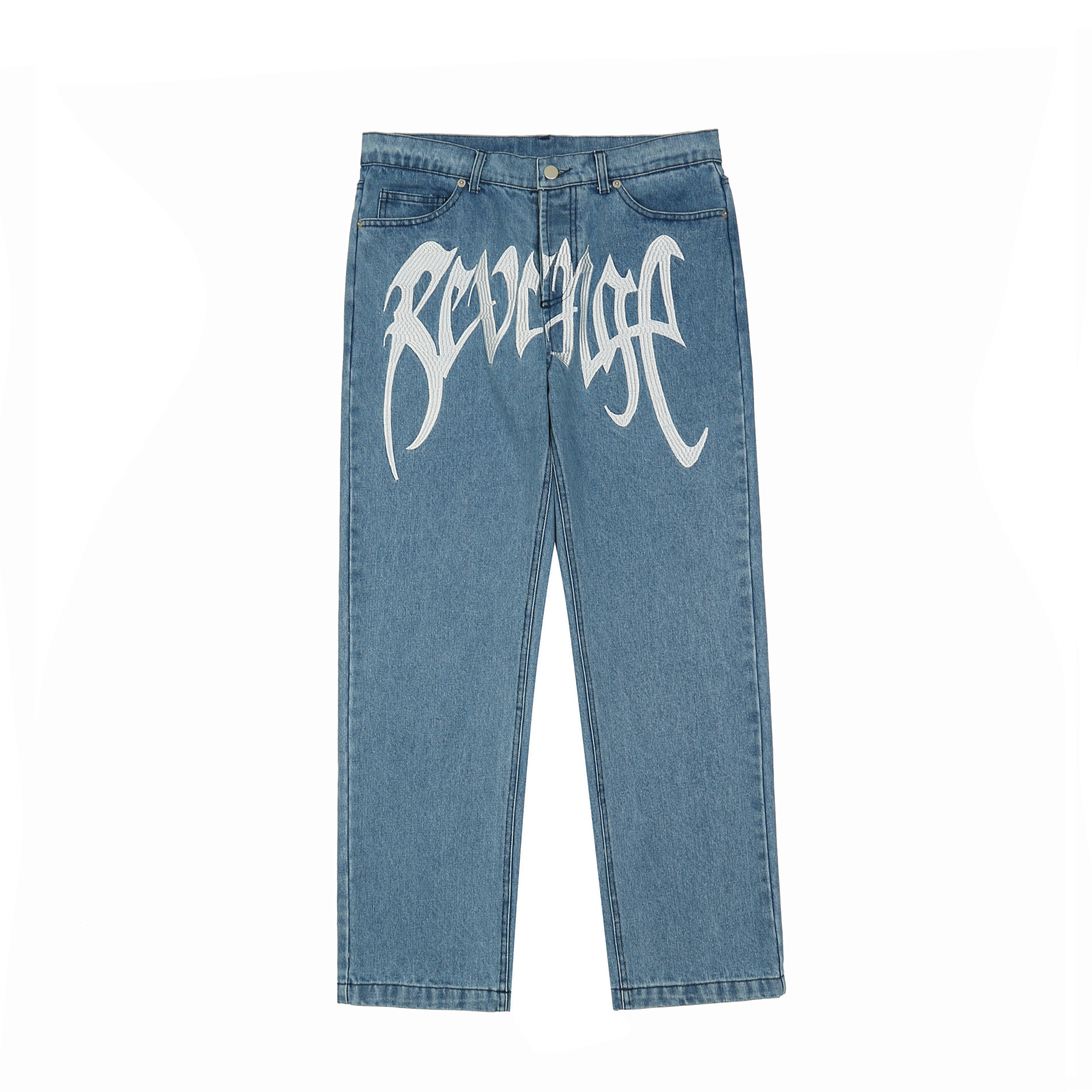 Printed Denim Pants, Trendy Casual Loose-fit Straight-leg Trousers For Men photo 3