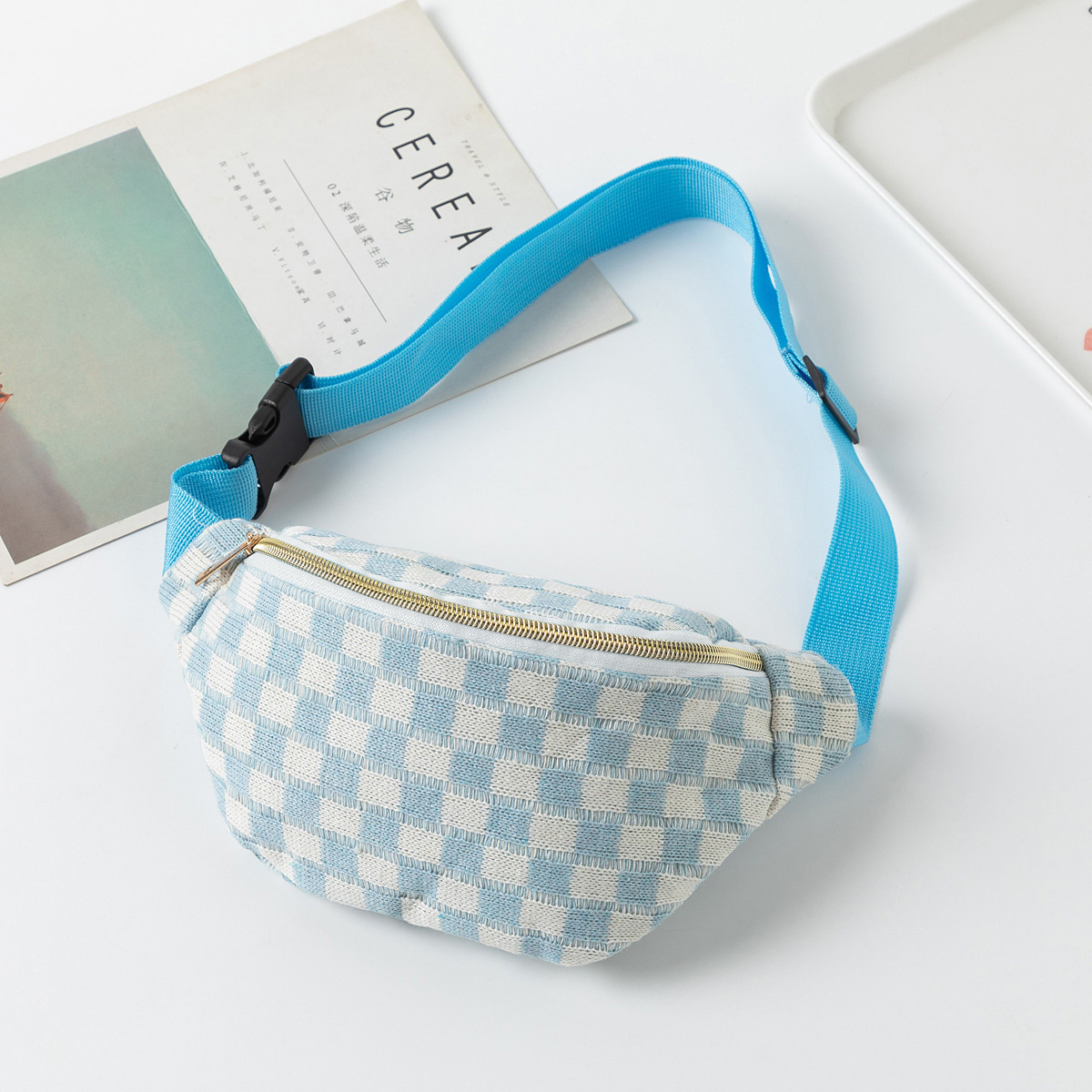 Cross-border Fashion Unisex Plaid Waist Bag photo 3