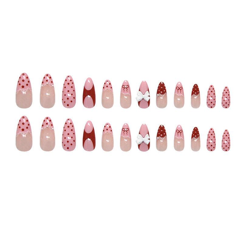 Fashionable Detachable Nail Tips With Lace And Bow 24 Pieces photo 3