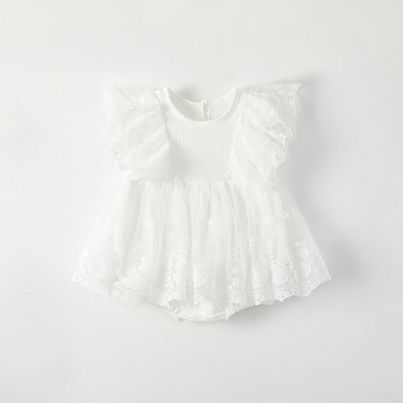 Cotton Romper With Lace And Mesh For Little Girls photo 1